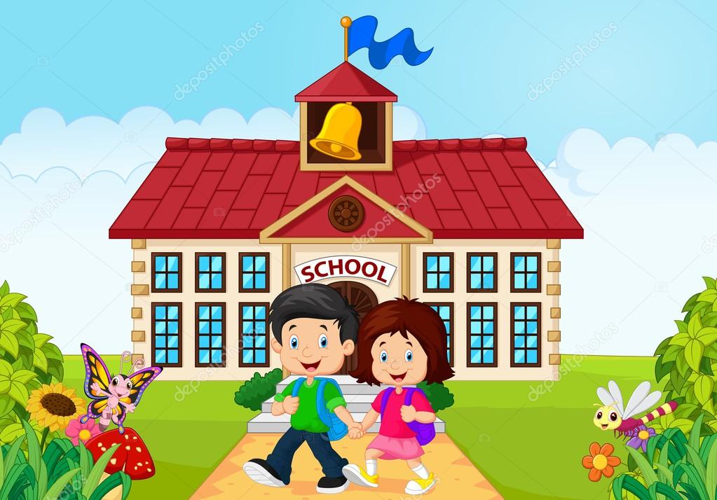 children working at school cartoon