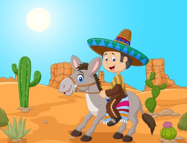 Meksika erkekler bir eşek çöl arka planda sürüş