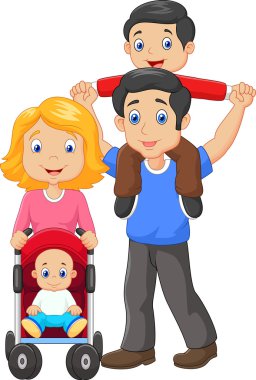 Oğlu Sırtıma binmek anne iterek bebek arabası ile veren baba