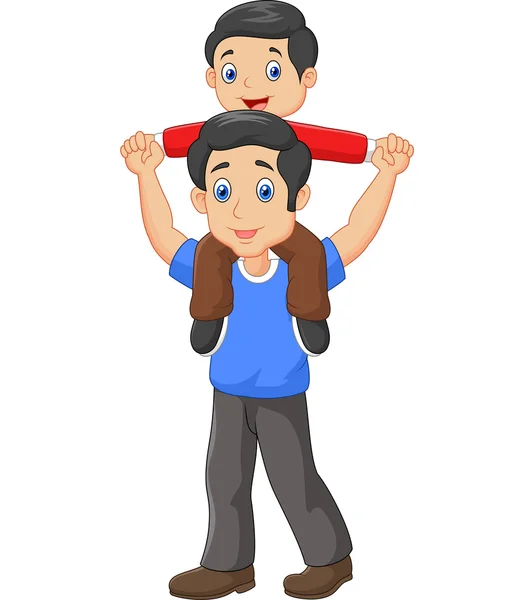 Father giving his son piggyback ride. isolated on white background — Stock Vector