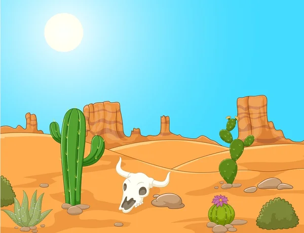 Cartone animato deserto paesaggio, selvaggio west illustrazione — Vettoriale Stock