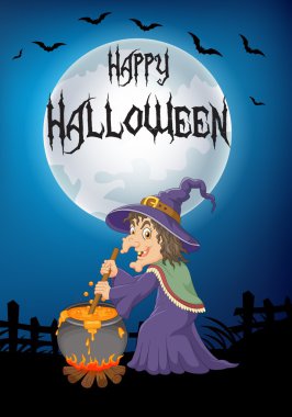 Çirkin cadı iksiri büyük ay arka plan ile karıştırma