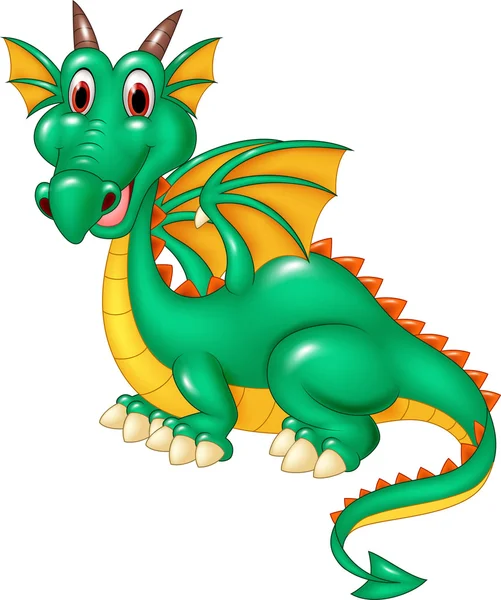 Cartoon happy green dragon isolated on white background — Stock Vector