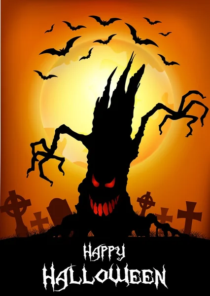 Halloween-Hintergrund mit beängstigender Baumsilhouette — Stockvektor