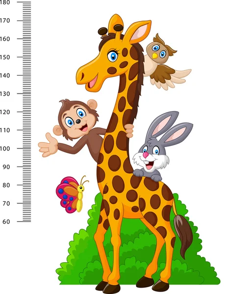 Çocuklar yükseklik ölçeği ile komik hayvanlar — Stok Vektör
