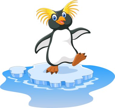 Mutlu karikatür penguen rockhopper buz üstünde