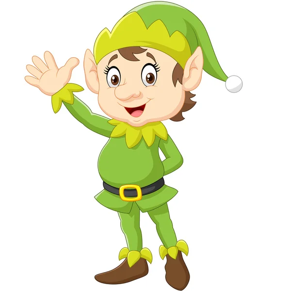 Cartoon Cute Kerstmis elf zwaaien hand — Stockvector