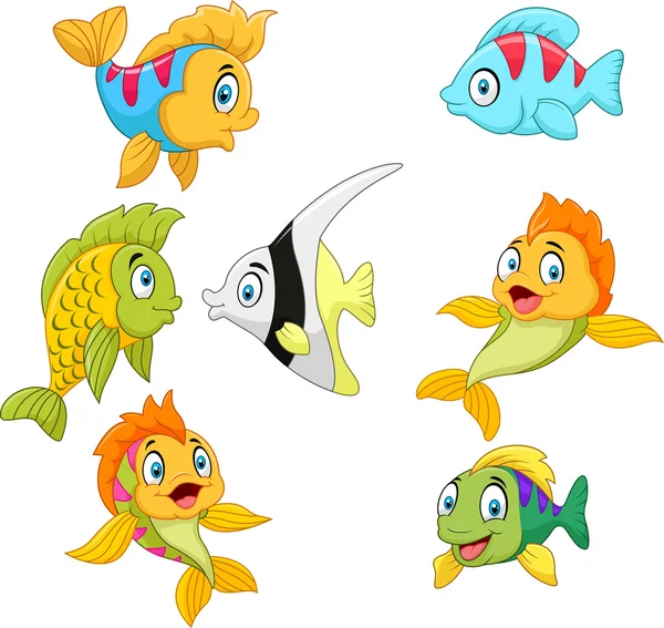 Cartoon fish collection set isolated on white background — Stock Vector