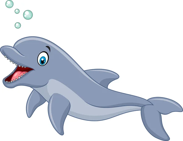 Dibujos animados delfín feliz aislado sobre fondo blanco — Archivo Imágenes Vectoriales