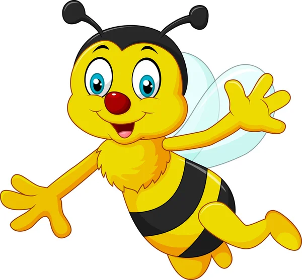 Γελοιογραφία μέλισσα κουνώντας το χέρι που απομονώνονται σε λευκό φόντο — Διανυσματικό Αρχείο