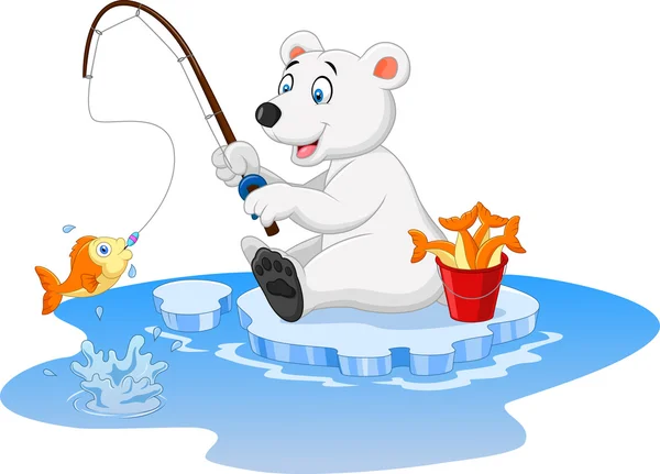 卡通北极熊捕鱼 — 图库矢量图片