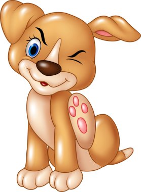Beyaz arka plan üzerinde izole bir kaşıntı tırmalamak karikatür bebek köpek