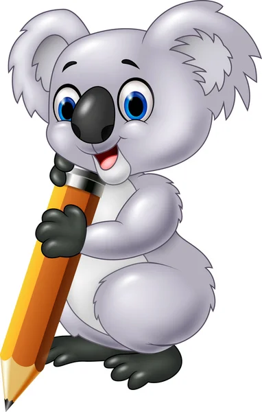 Cute koala holding pencil isolated on white background — Stock Vector