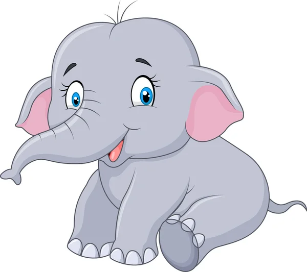 만화 아기 코끼리 앉아 흰색 배경에 고립 — 스톡 벡터