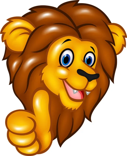 Alegre mascota león dando pulgares hacia arriba — Vector de stock