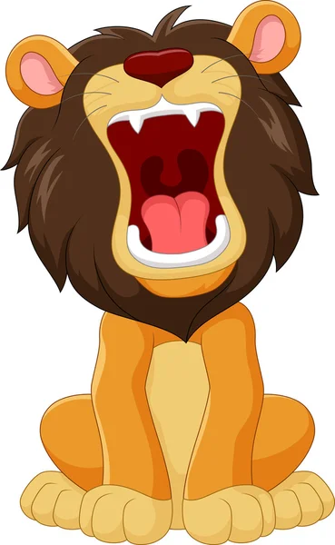 Cartoon happy lion roaring isolated on white background — Stock Vector