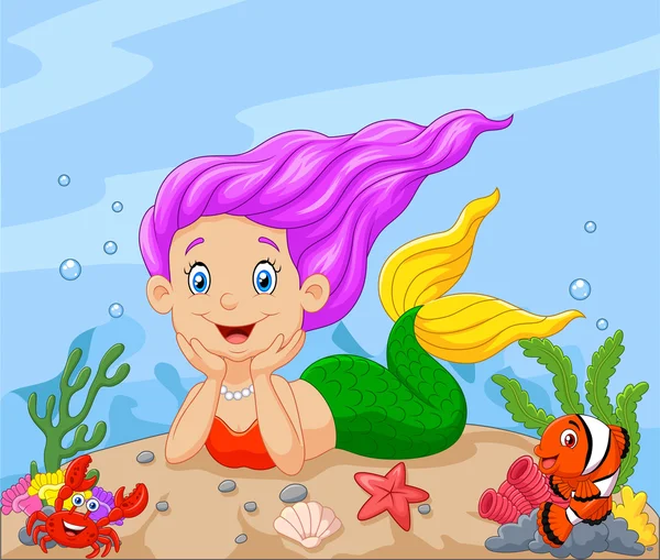 Happy little mermaid laying on the sand — Stock Vector