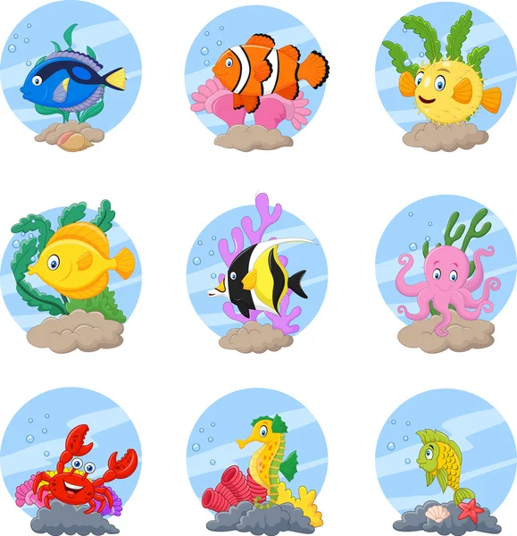 Cartoon Sea Life Kollektion Set — Stockvektor