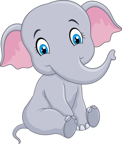 Cartoon funny baby elephant sitting isolated on white background — Stock Vector