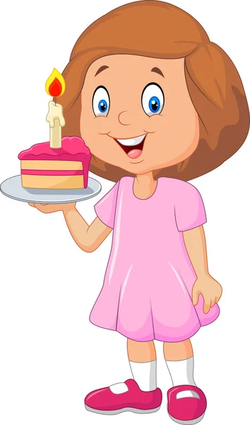 抱着生日蛋糕的小女孩被白色背景隔离了 — 图库矢量图片