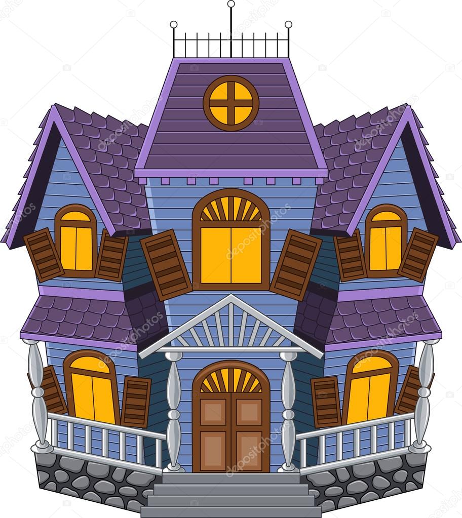 Cartoon scary house isolated on white background