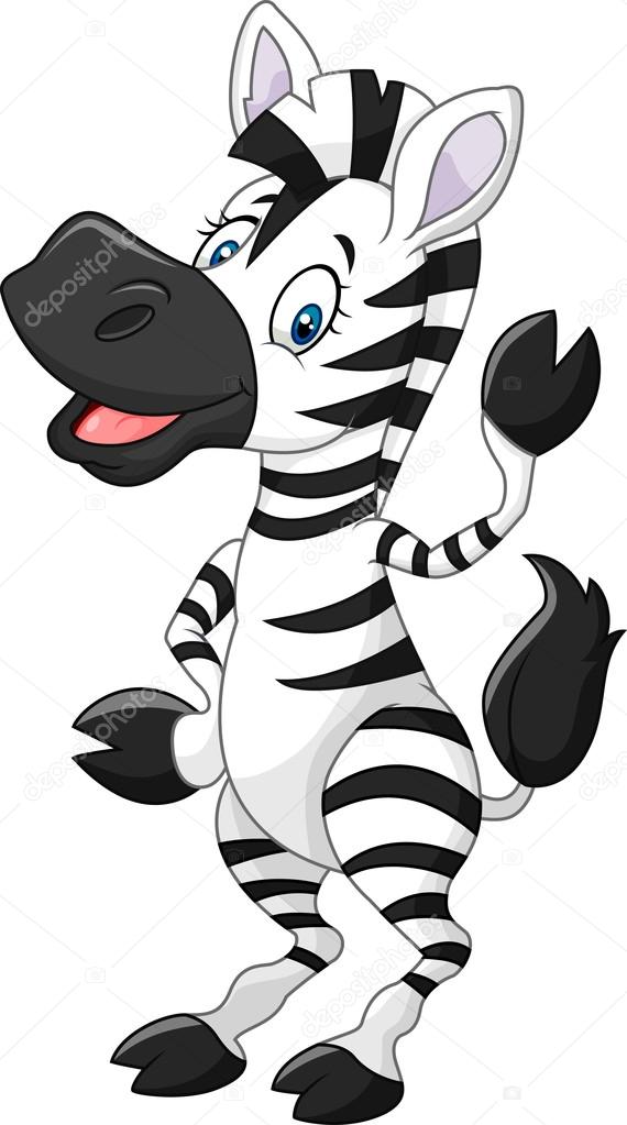 Adorable cartoon zebra waving hand isolated on white background
