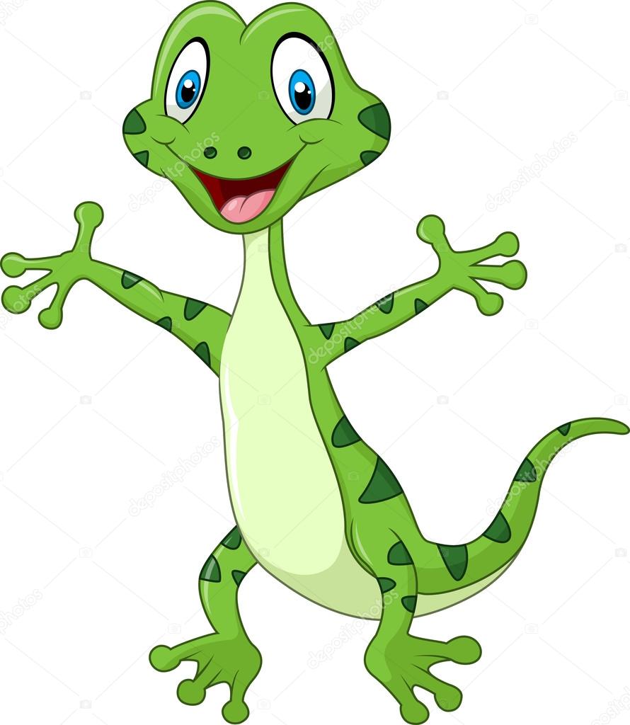 Cute green lizard posing isolated on white background