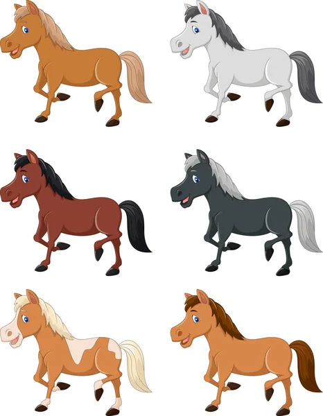 Conjunto de colección de caballos de dibujos animados aislados sobre fondo blanco — Vector de stock