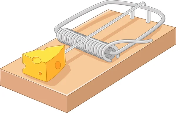 Queijo livre de desenhos animados em uma ratoeira — Vetor de Stock