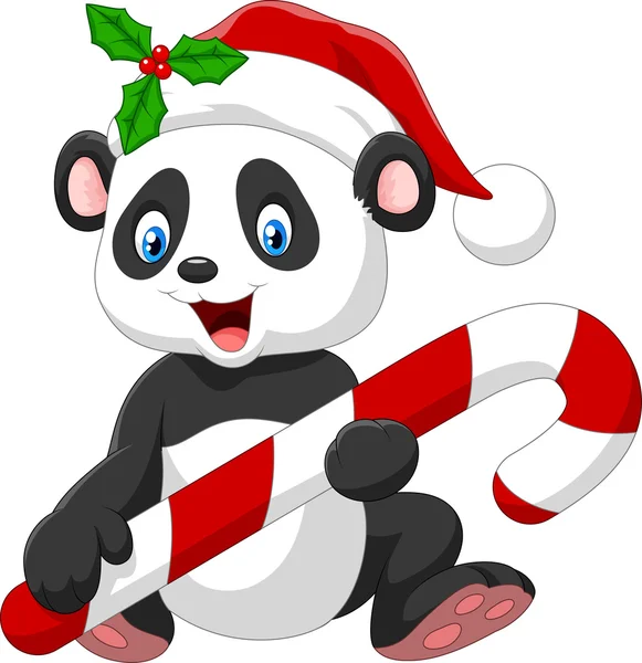 クリスマスのお菓子を持って漫画面白い赤ちゃんクマ — ストックベクタ