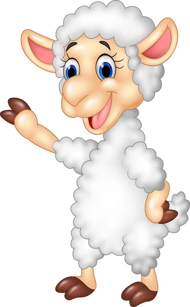 Lindo divertido oveja saludando mano aislada sobre fondo blanco — Vector de stock
