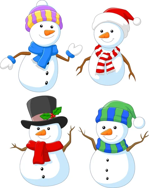 Dibujos animados feliz muñeco de nieve colección conjunto — Vector de stock