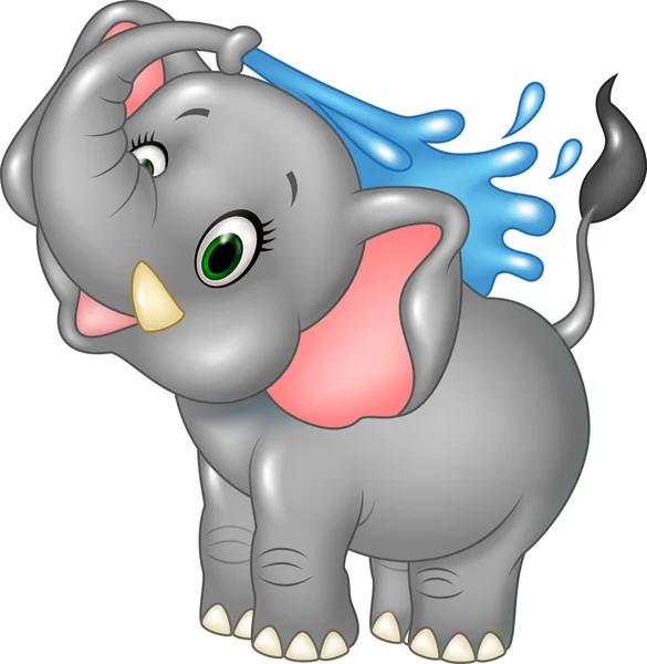 물을 분사 하는 만화 행복 한 코끼리 — 스톡 벡터