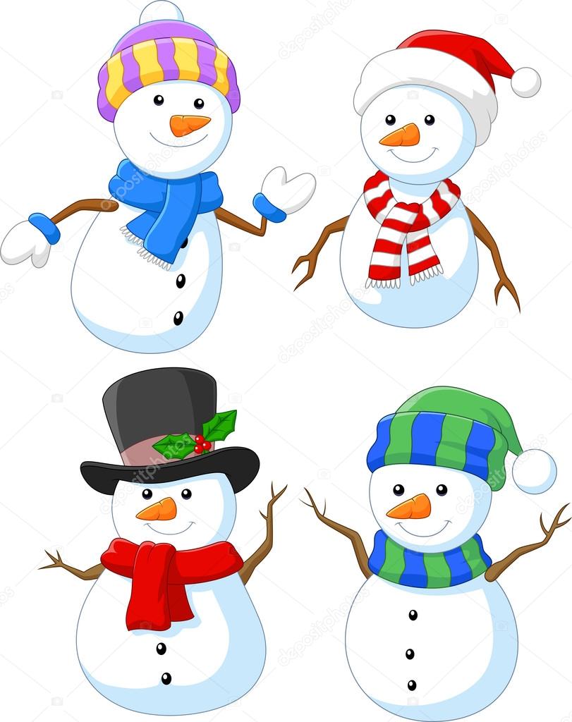 Cartoon happy snowman collection set