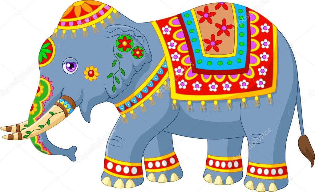 Cartoon elephant with indian classic traditional costume