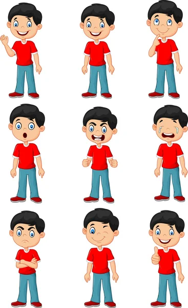 Little boy in various expression isolated on white background — Stock Vector
