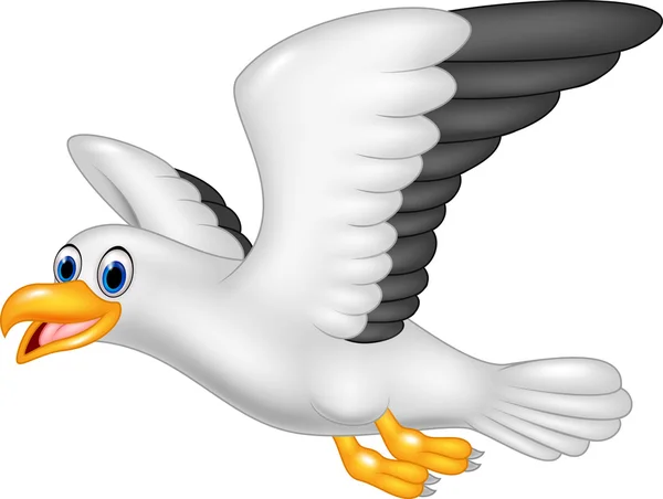 Gaviota voladora de dibujos animados aislada sobre fondo blanco — Vector de stock
