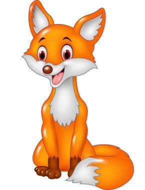 Beyaz arka plan üzerinde izole karikatür mutlu fox oturma