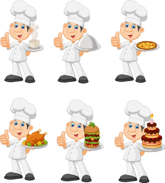 Cartoon chef collection set isolated on white background — Stock Vector