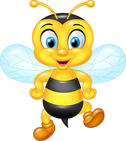 Cartoon funny bee posing isolated on white background - Stok Vektor