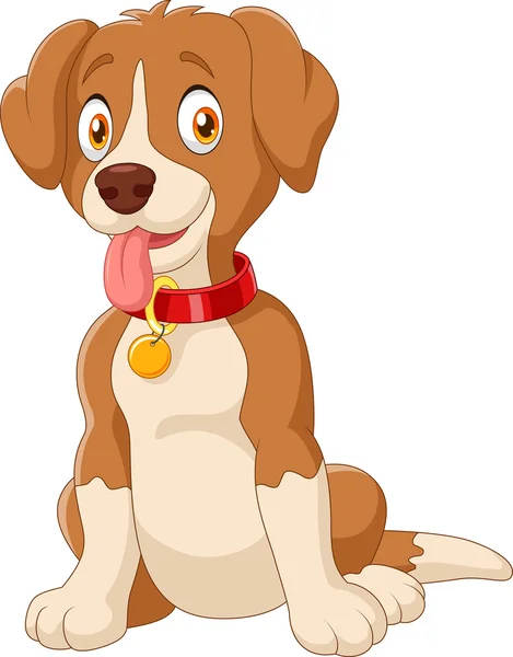 Söt hund sitter med tungan ute — Stock vektor
