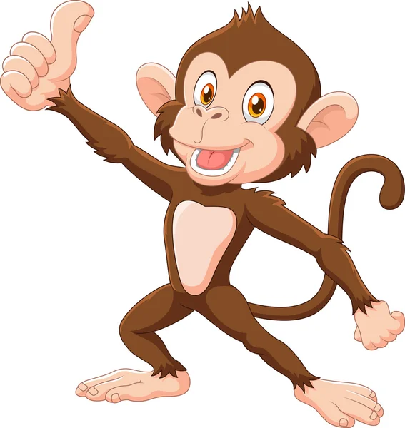 Cute monkey giving thumb up isolated on white background — Stock Vector