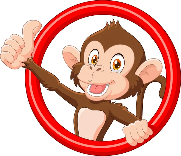 Cartoon funny monkey giving thumb up — Stock Vector