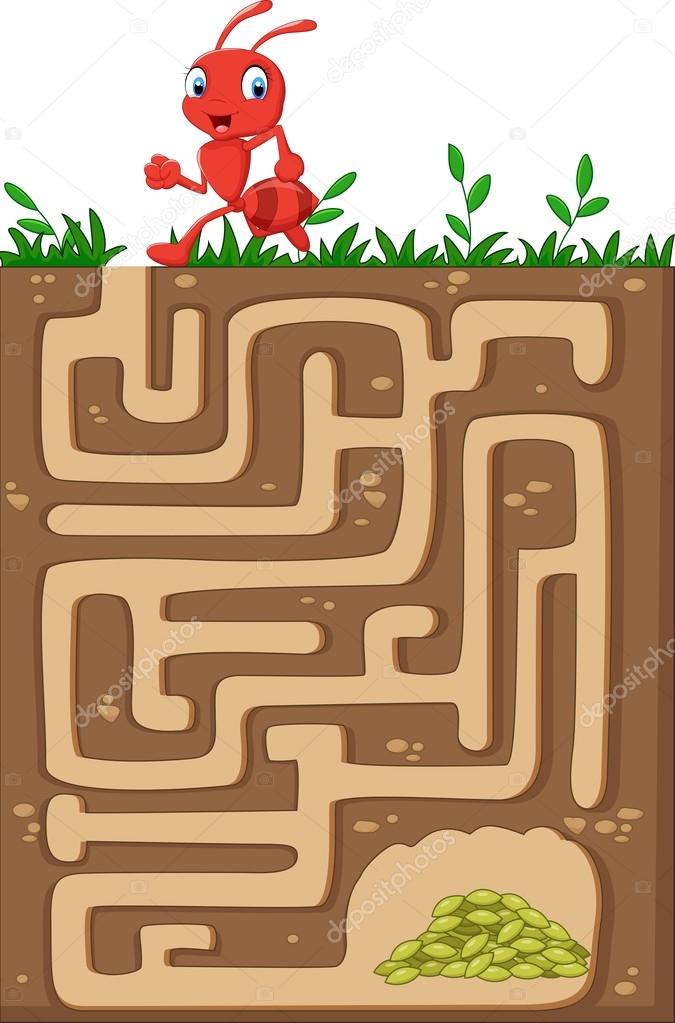 Help red ant to find way to food grains in an underground maze.