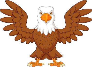 Karikatür kel kartal ayakta genişletilmiş kanatlı