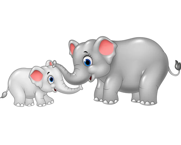 Cartoon engraçado elefante mãe e bezerro relação de ligação —  Vetores de Stock