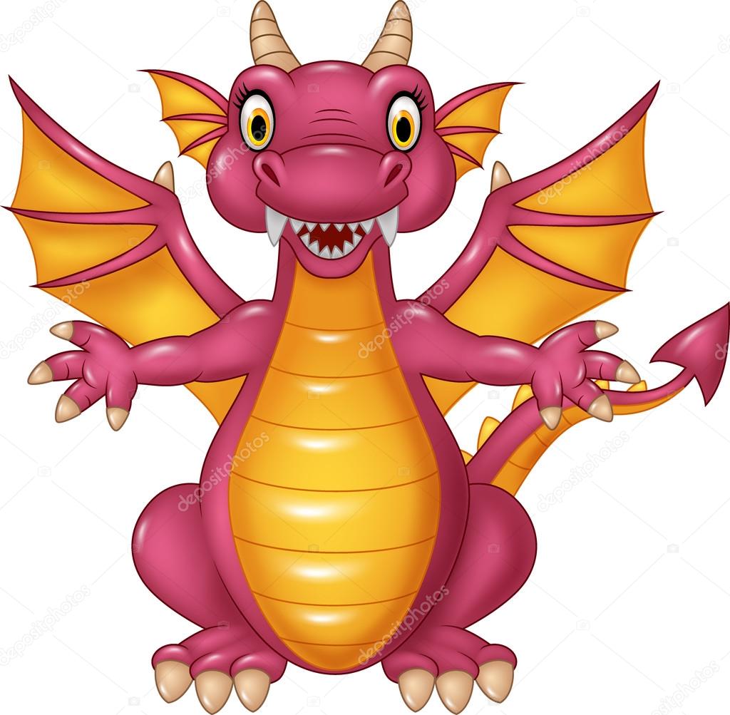 Cartoon funny dragon isolated on white background