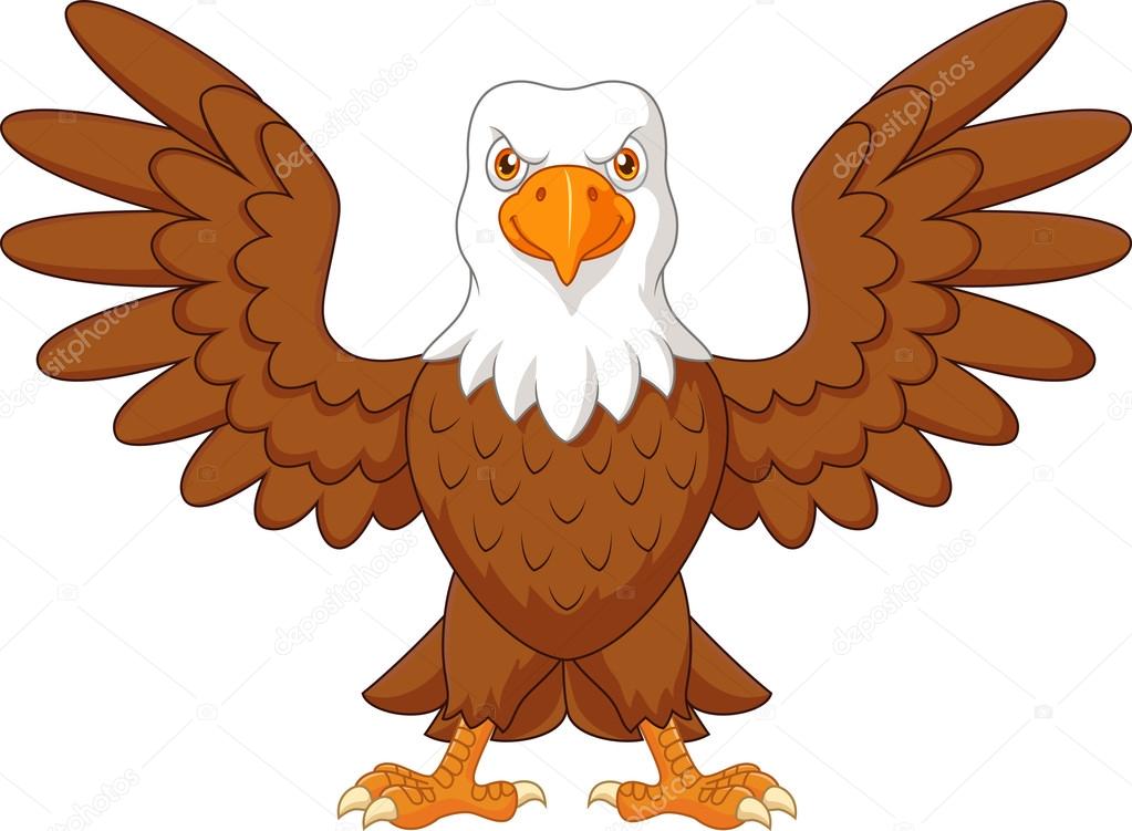 Cartoon bald eagle standing with wings extended