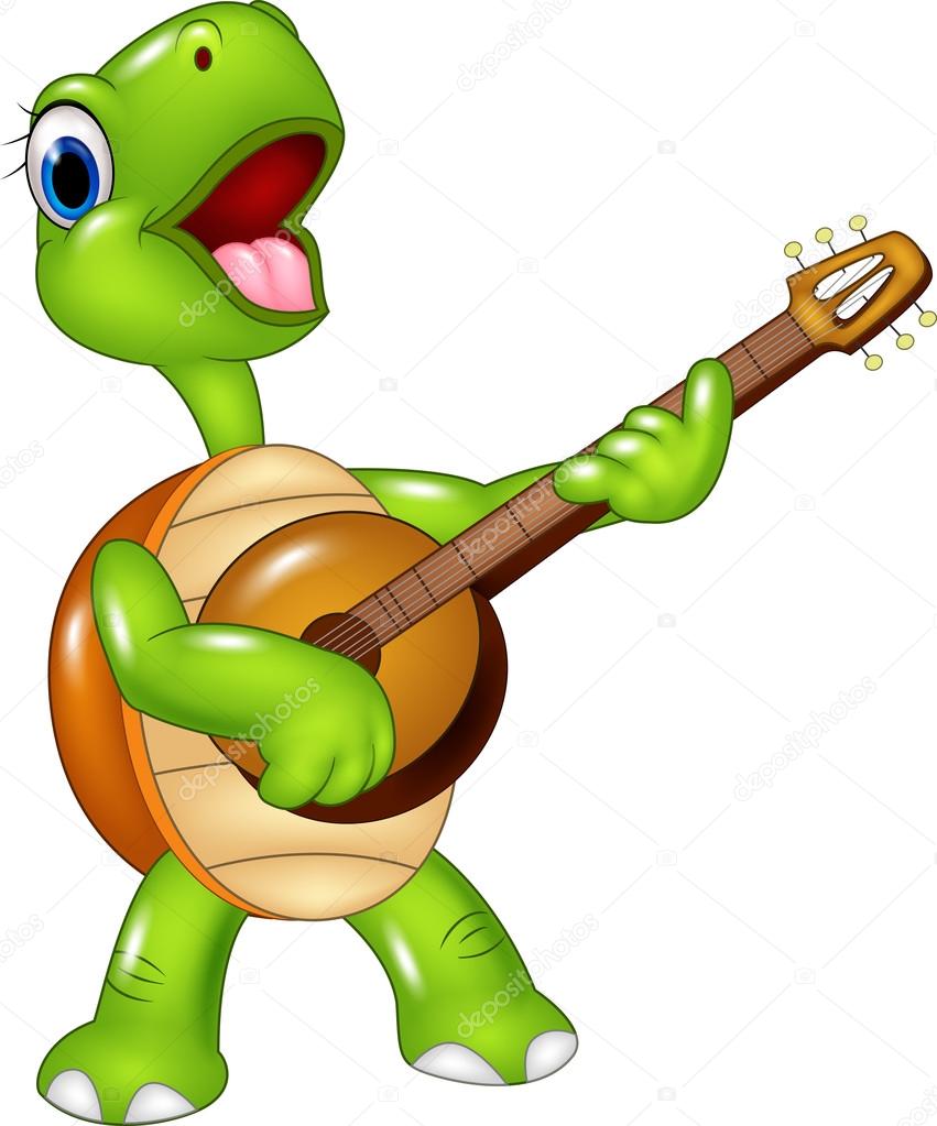 Cartoon turtle playing a guitar