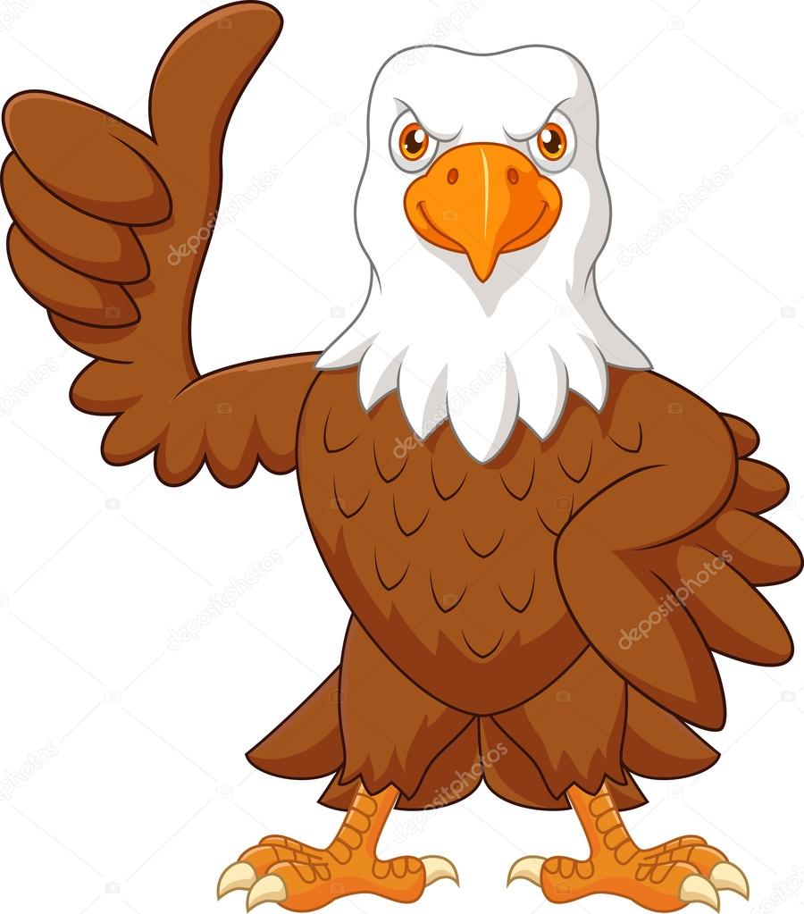 Cartoon eagle giving thumb up isolated on white background